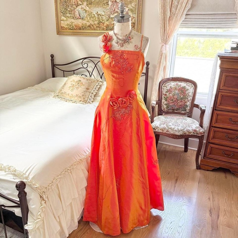 Orange fairy Prom Dress  Y2K Next Eve size 6 iridescent orange formal gown